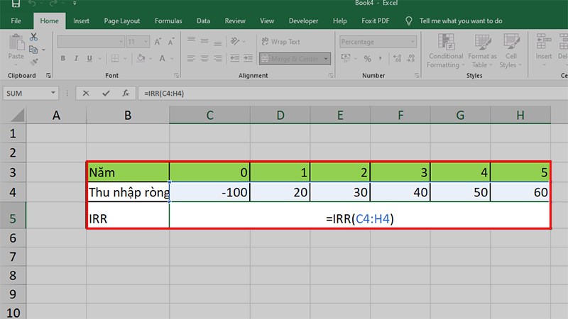 Sử dụng hàm IRR trong excel