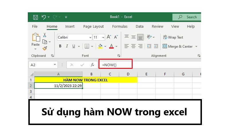 Sử dụng hàm NOW trong excel