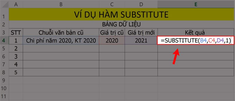 Sử dụng hàm SUBSTITUTE trong excel