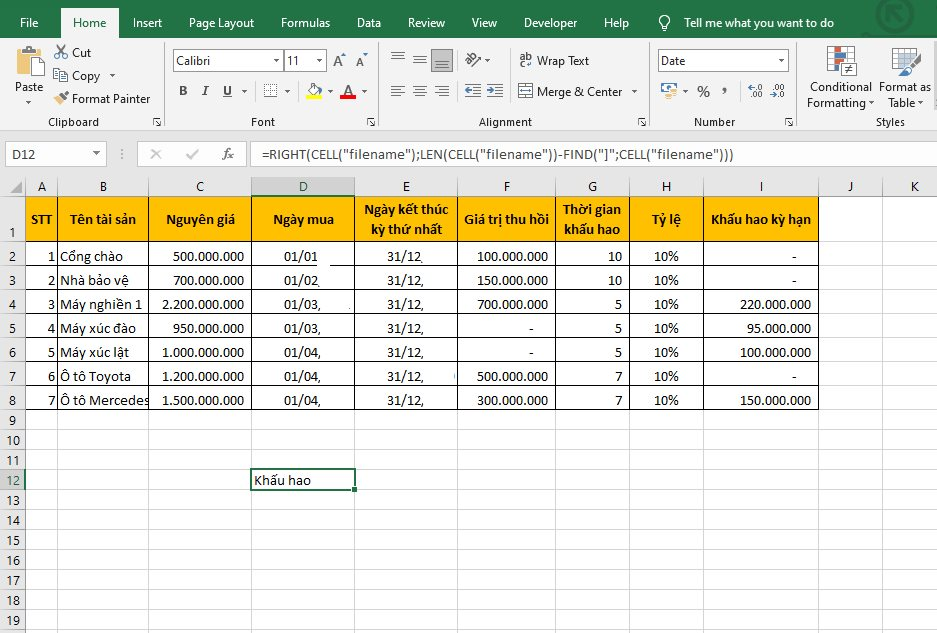 Cách lấy tên Sheet trong excel