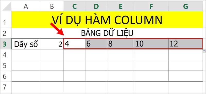 Sử dụng hàm COLUMN trong excel