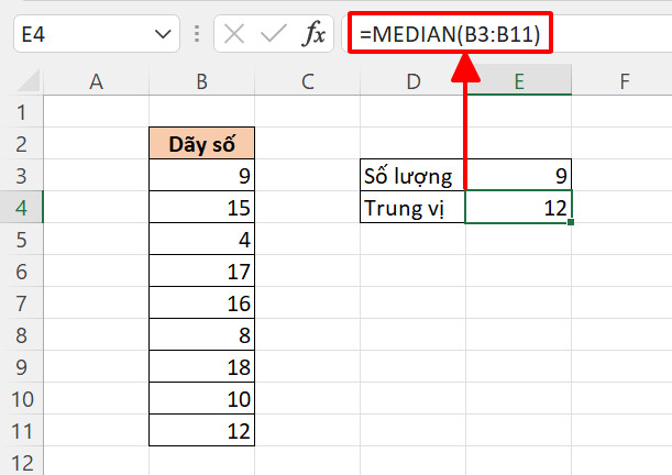 Sử dụng hàm MEDIAN trong excel